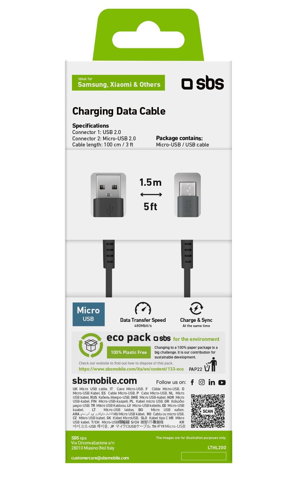 Câble USB SBS  de données USB 2.0 - Micro-USB - CABLUSB-MICROUSBNOIR