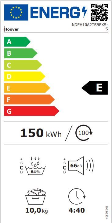 Sèche linge Condensation HOOVER Pompe à chaleur 10kg 66dB Blanc - NDEH10A2TSBEXSS