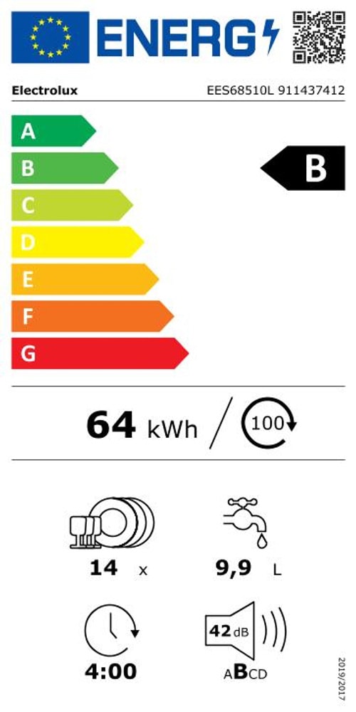 Lave vaisselle tout integrable 60 cm ELECTROLUX SatelliteClean 14 couverts 42dB Blanc - EES68510L