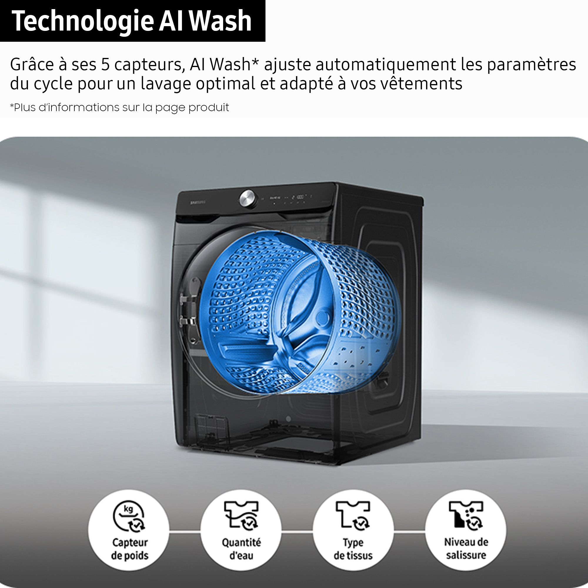 Lave linge Frontal SAMSUNG 20kg 1000trs/min Noir - WF20DG8650BV