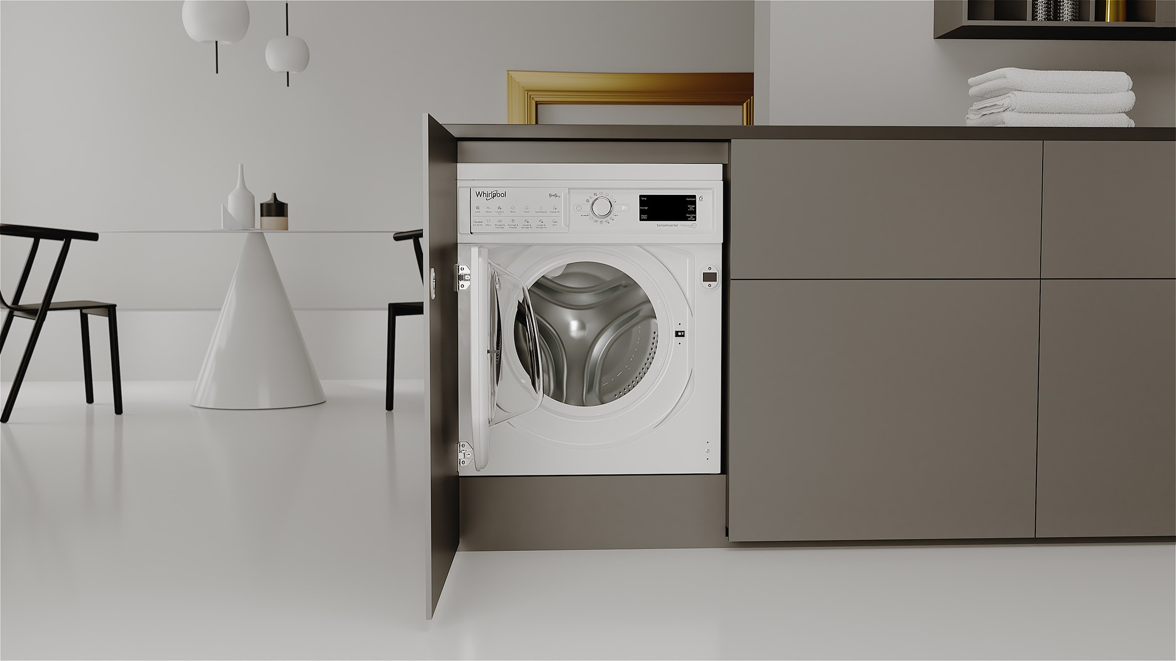 Lave linge sechant encastrable WHIRLPOOL 9kg/6kg 1400trs/min Blanc - BIWDWG96146FR