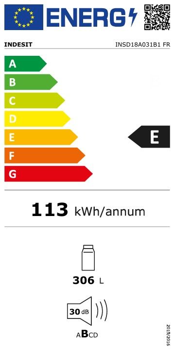 Réfrigérateur encastrable 1 porte INDESIT 306L Froid brassé Blanc - INSD18A031B1FR