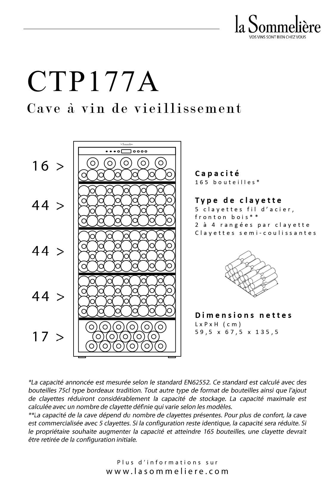 Cave à vin de vieillissement LA SOMMELIERE 165 bouteilles - CTP177A