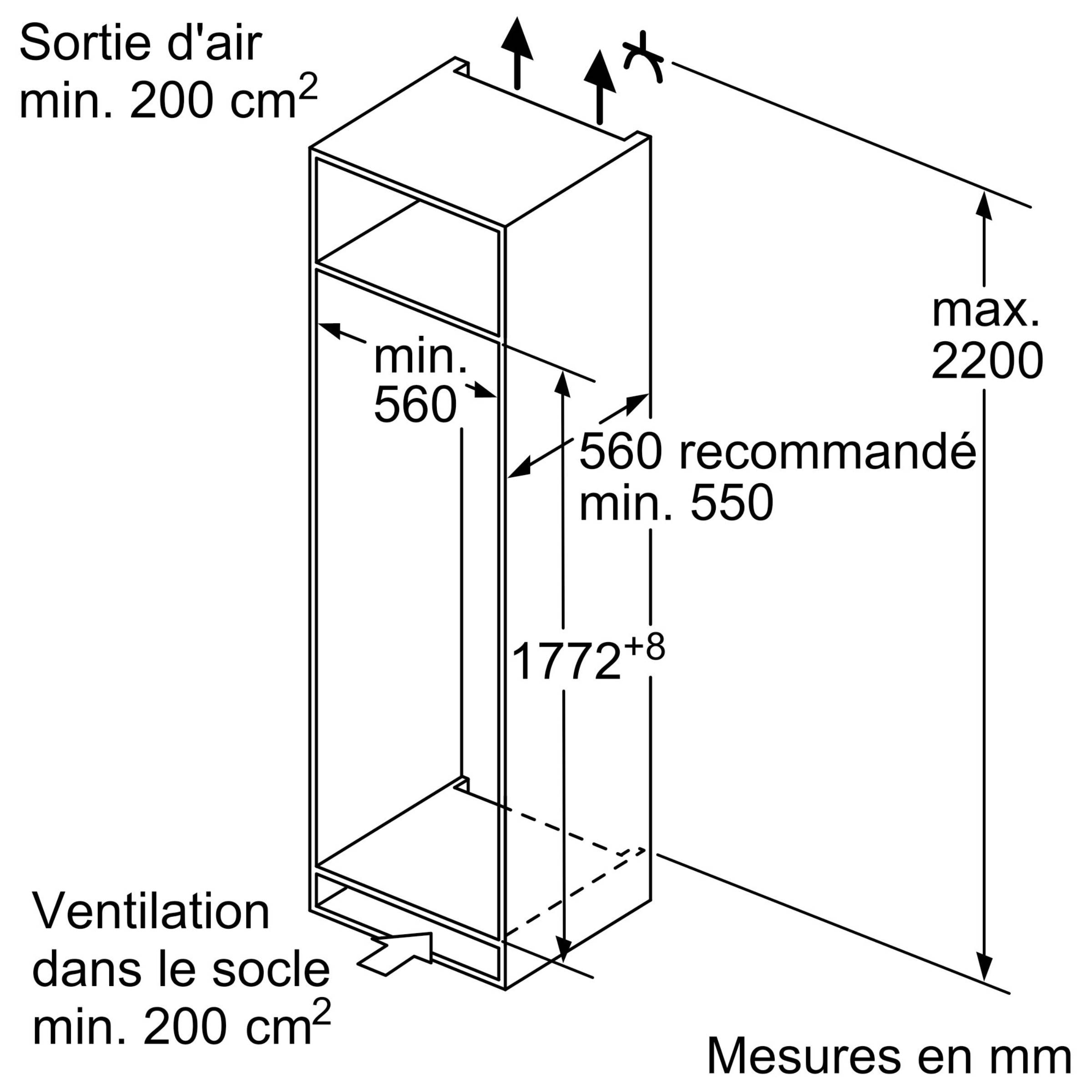 Réfrigérateur encastrable 1 porte BOSCH , Froid brassé, 280L - KIL82SDD0 Réfrigérateur encastrable 1 porte BOSCH , Froid brassé, 280L - KIL82SDD0