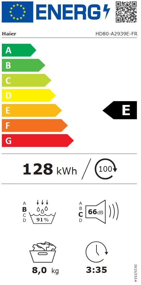 Sèche-linge pompe à chaleur HAIER 8kg Connecté Blanc - HD80-A2939E-FR
