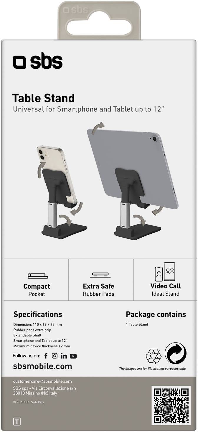 Support smartphone SBS Support de bureau portable pour smartphones et tablettes jusqu'à 12" - SUPPORT-BUR-TEL+TABL