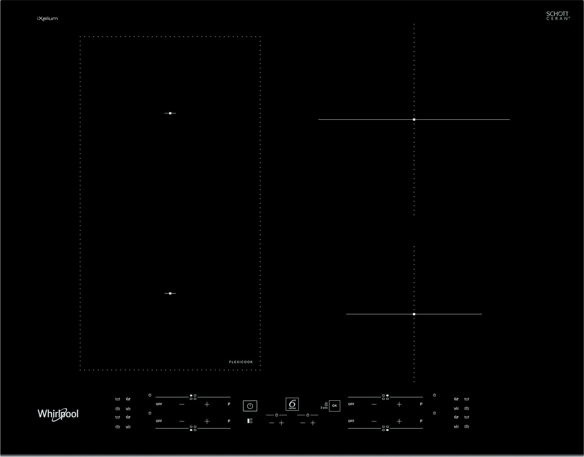 WHIRLPOOL Plaque induction 6ème sens 4 foyers induction dont 1 zone flexible 65cm Noir - WLB4265BFIXL