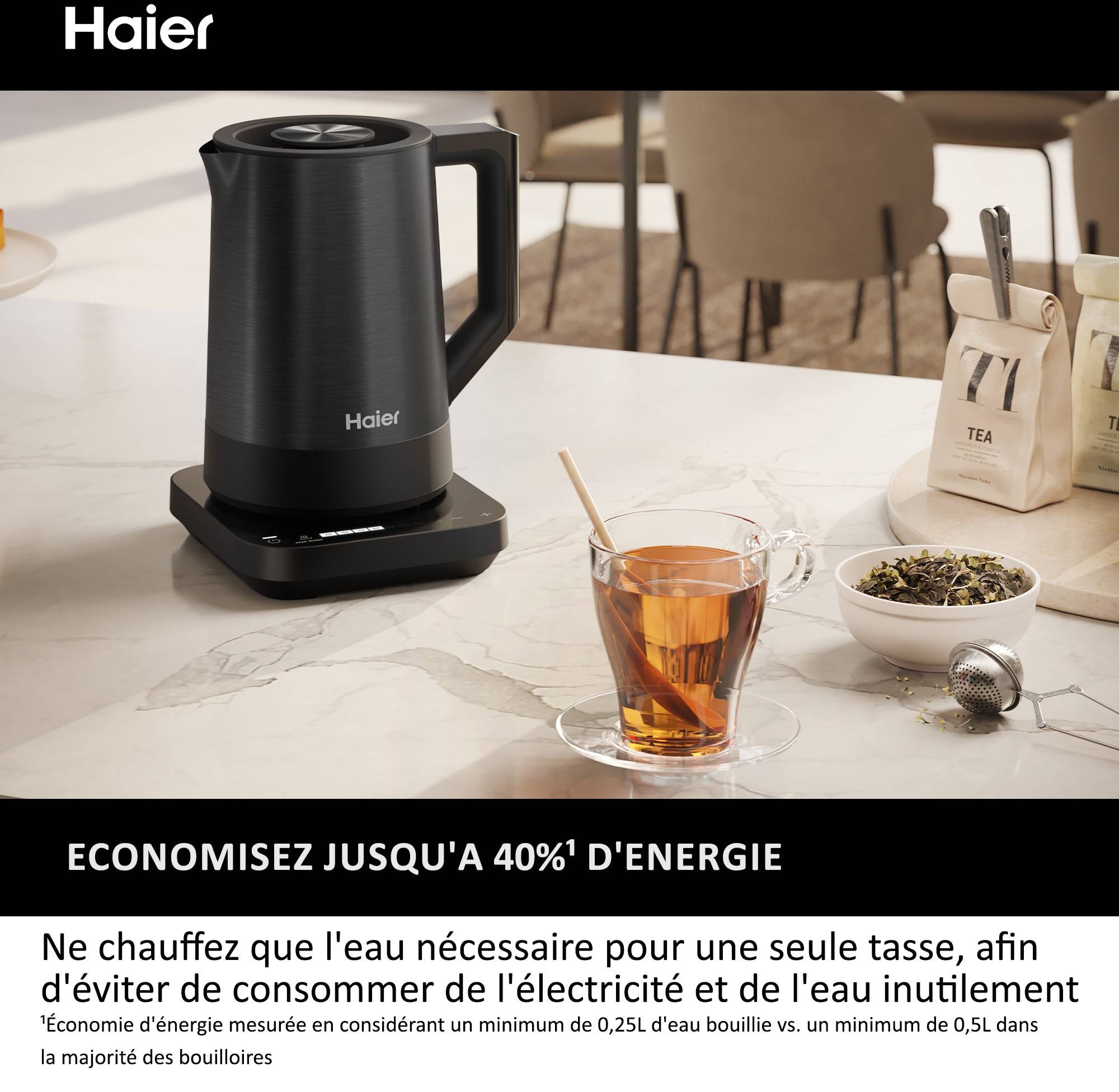 Bouilloire HAIER Température réglable, 1,7L, 2200w, Noir - HKE5A