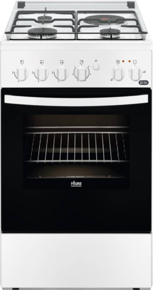 FAURE Cuisiniere mixte 3 foyers gaz + 1 foyer électrique four Catalyse 60L Blanc FCM54041WA FAURE Cuisiniere mixte 3 foyers gaz + 1 foyer électrique four Catalyse 60L Blanc FCM54041WA