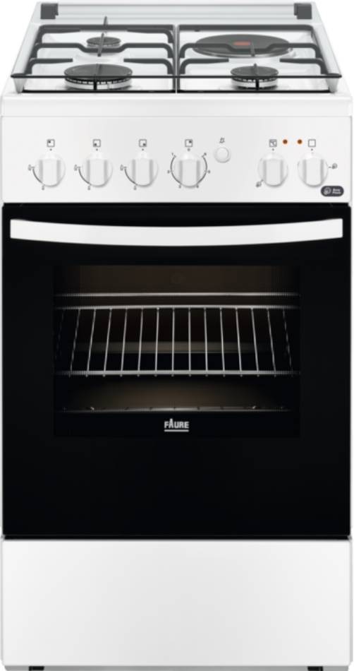 FAURE Cuisiniere mixte 3 foyers gaz + 1 foyer électrique four Catalyse  60L Blanc  FCM54041WA