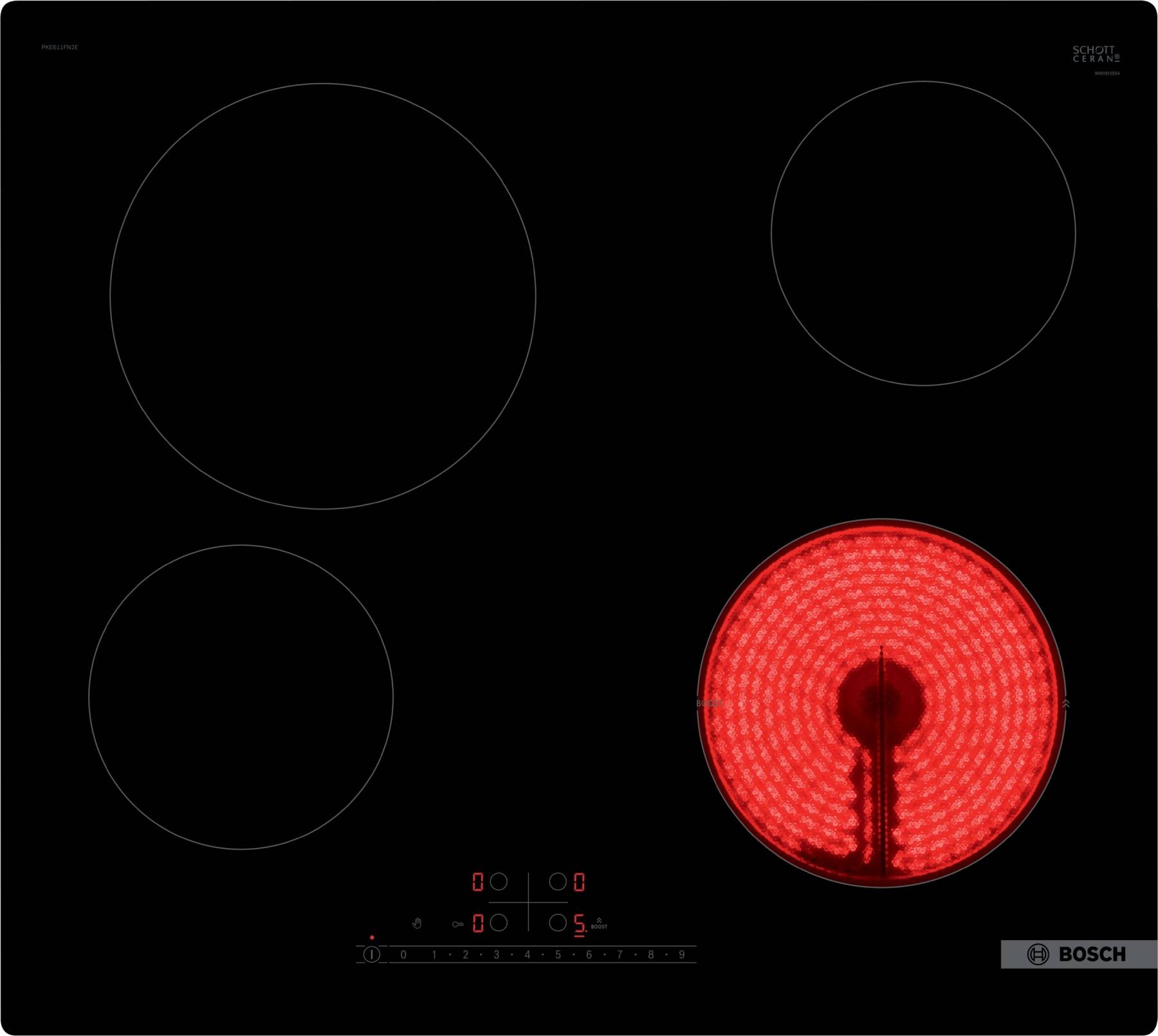 BOSCH Plaque vitroceramique Série 6 4 foyers dont 1 booster Noir - PKE611FN8E
