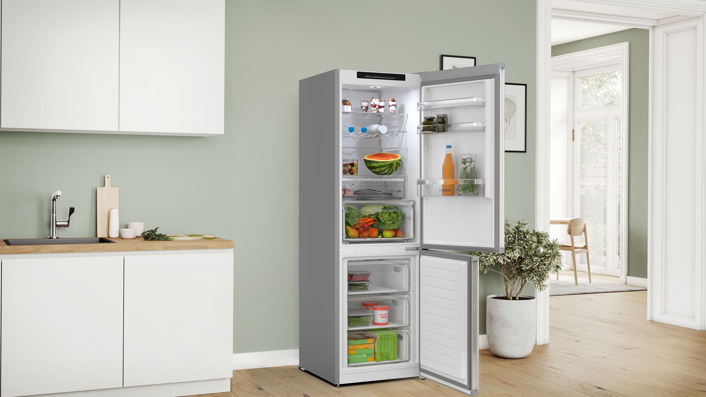 Réfrigérateur congélateur bas BOSCH 321L No Frost Inox - KGN362LAF