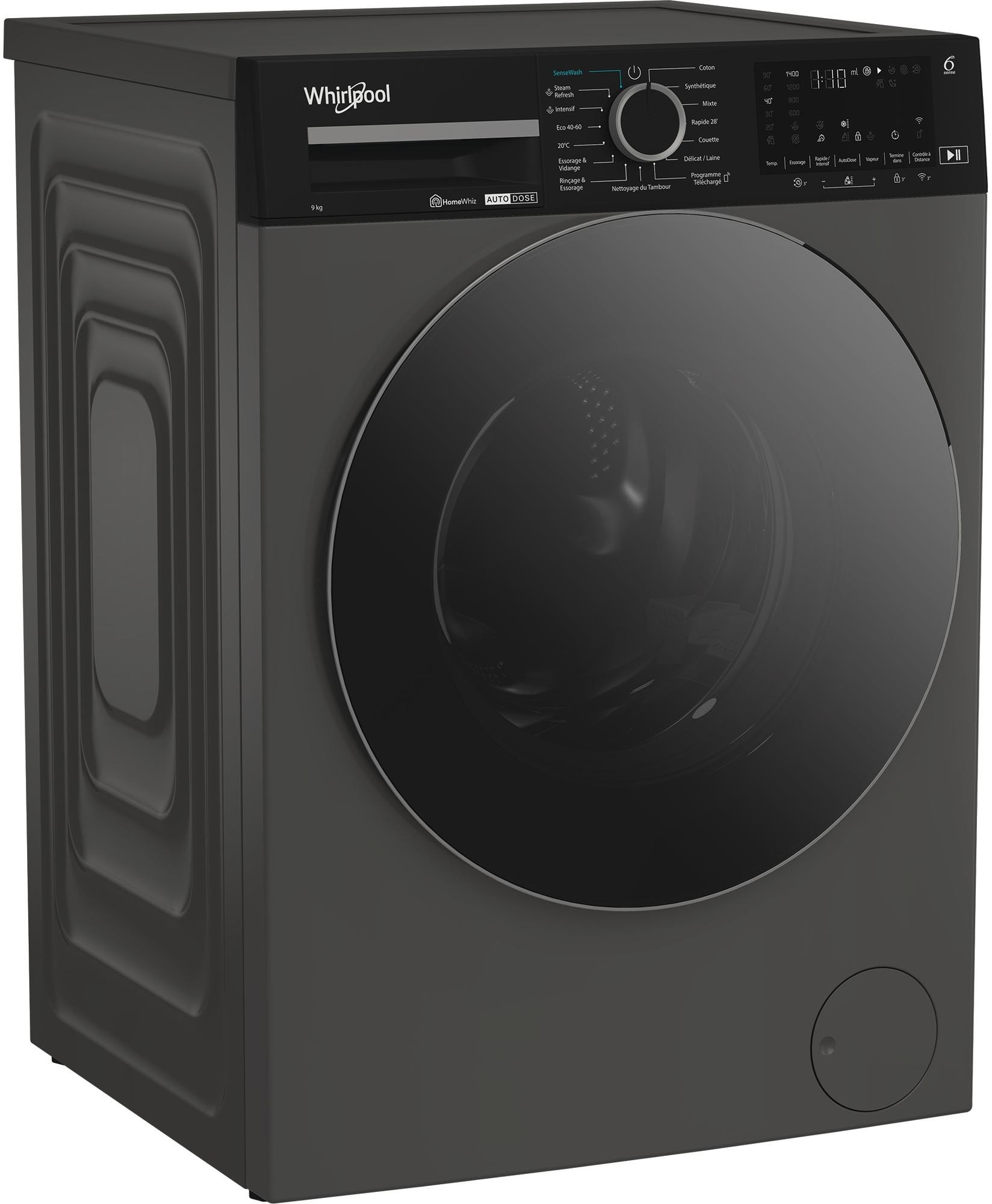 Lave linge Frontal WHIRLPOOL 1400 tr/min, 9Kg, Noir - WPM97GADSFR Lave linge Frontal WHIRLPOOL 1400 tr/min, 9Kg, Noir - WPM97GADSFR