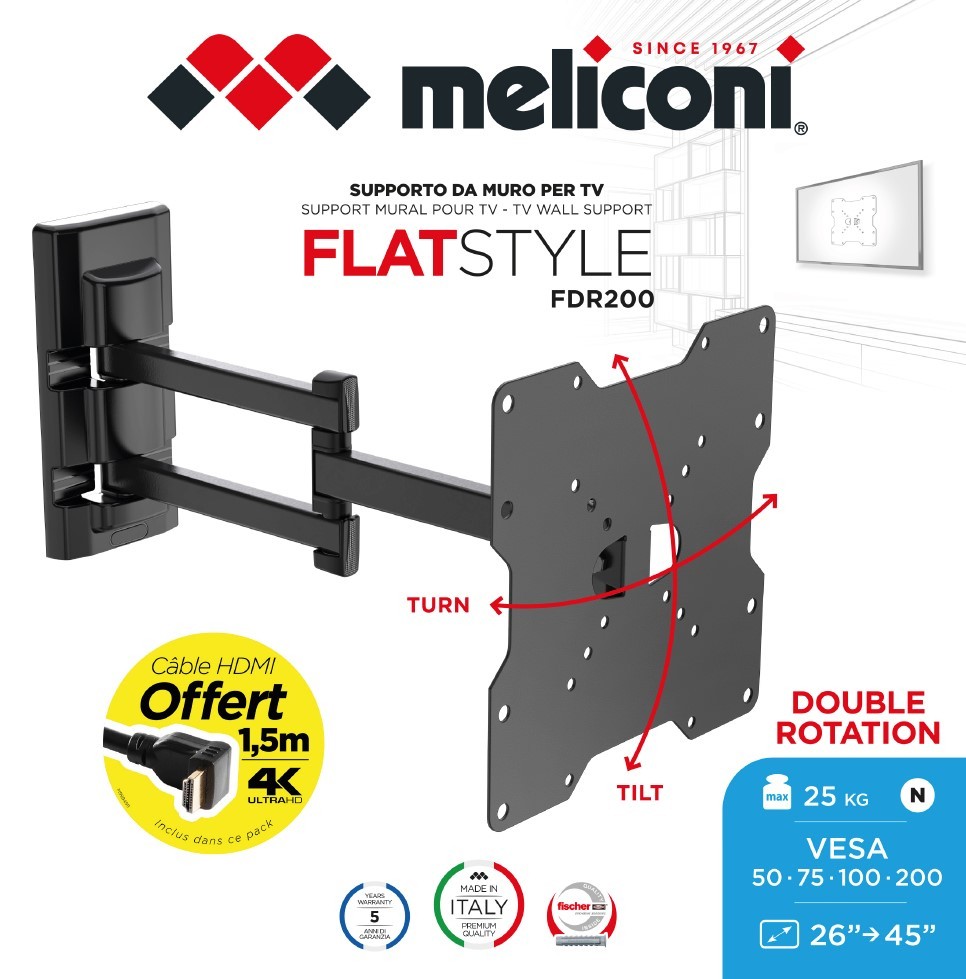 MELICONI Support mural  - BUNDLE-200FLAT+HDMI