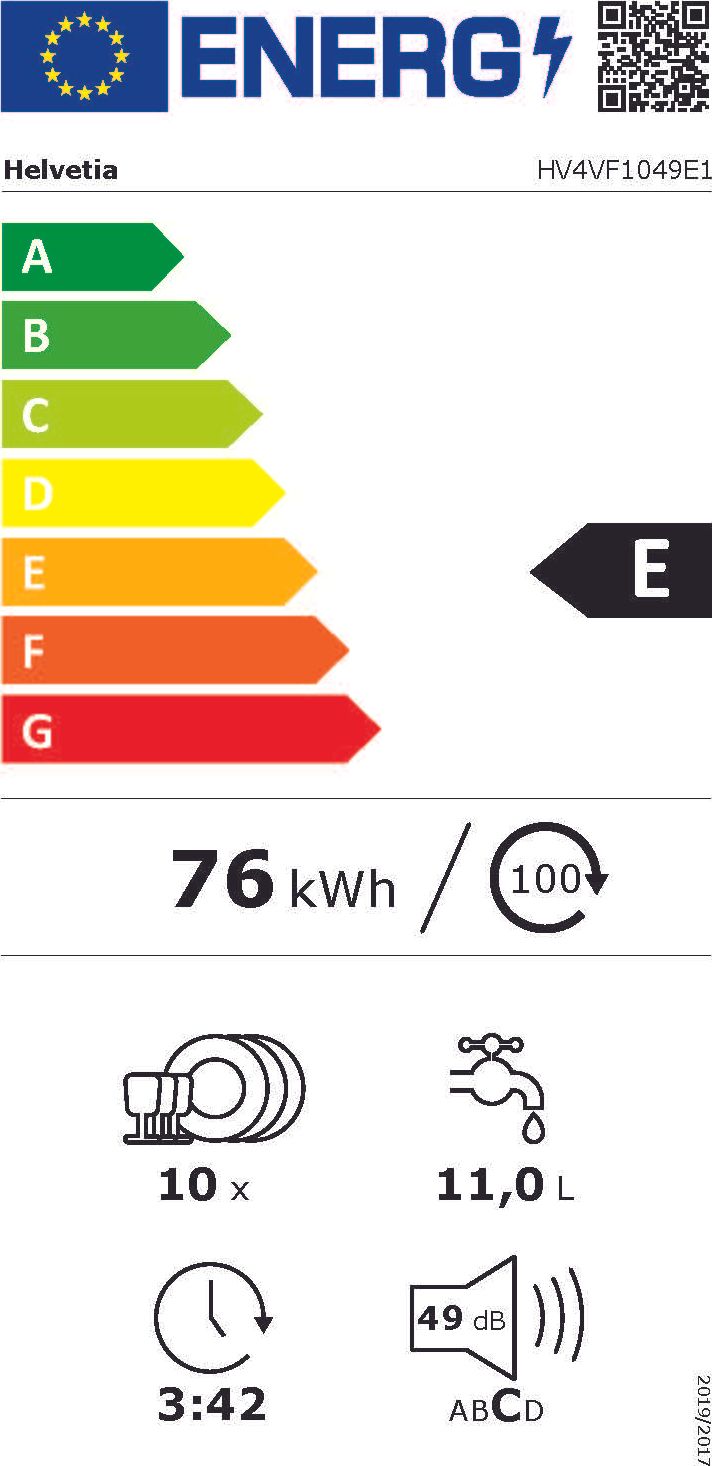 Lave vaisselle encastrable 60 cm HELVETIA 13 couverts 47dB Noir - HV6GF1347E1