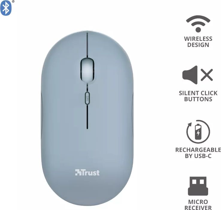 Souris gamer TRUST Sans fil Bluetooth Bleu - PUCKBLEU-24126