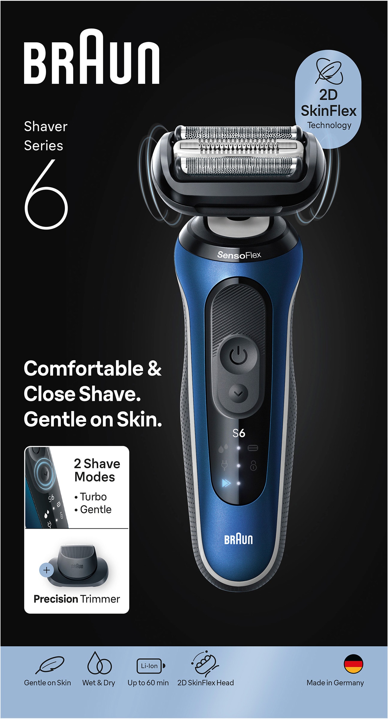 Rasoir électrique BRAUN SensoAdapt Wet & Dry Tête 2D flexible - 62-B1200S
