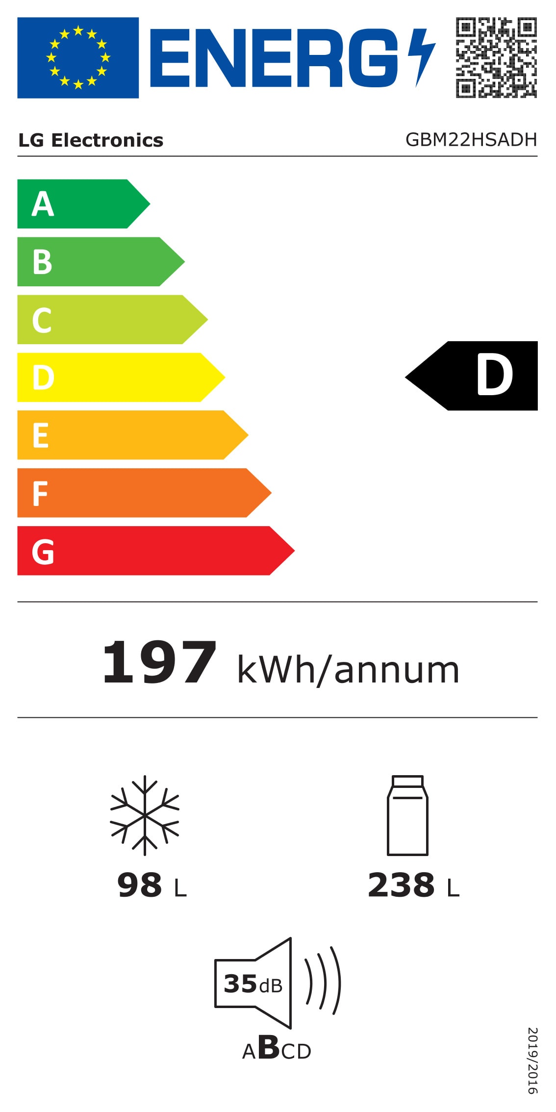 Réfrigérateur congélateur bas LG Multi Air flow, Total no Frost, 336L, Blanc - GBM22HSADH