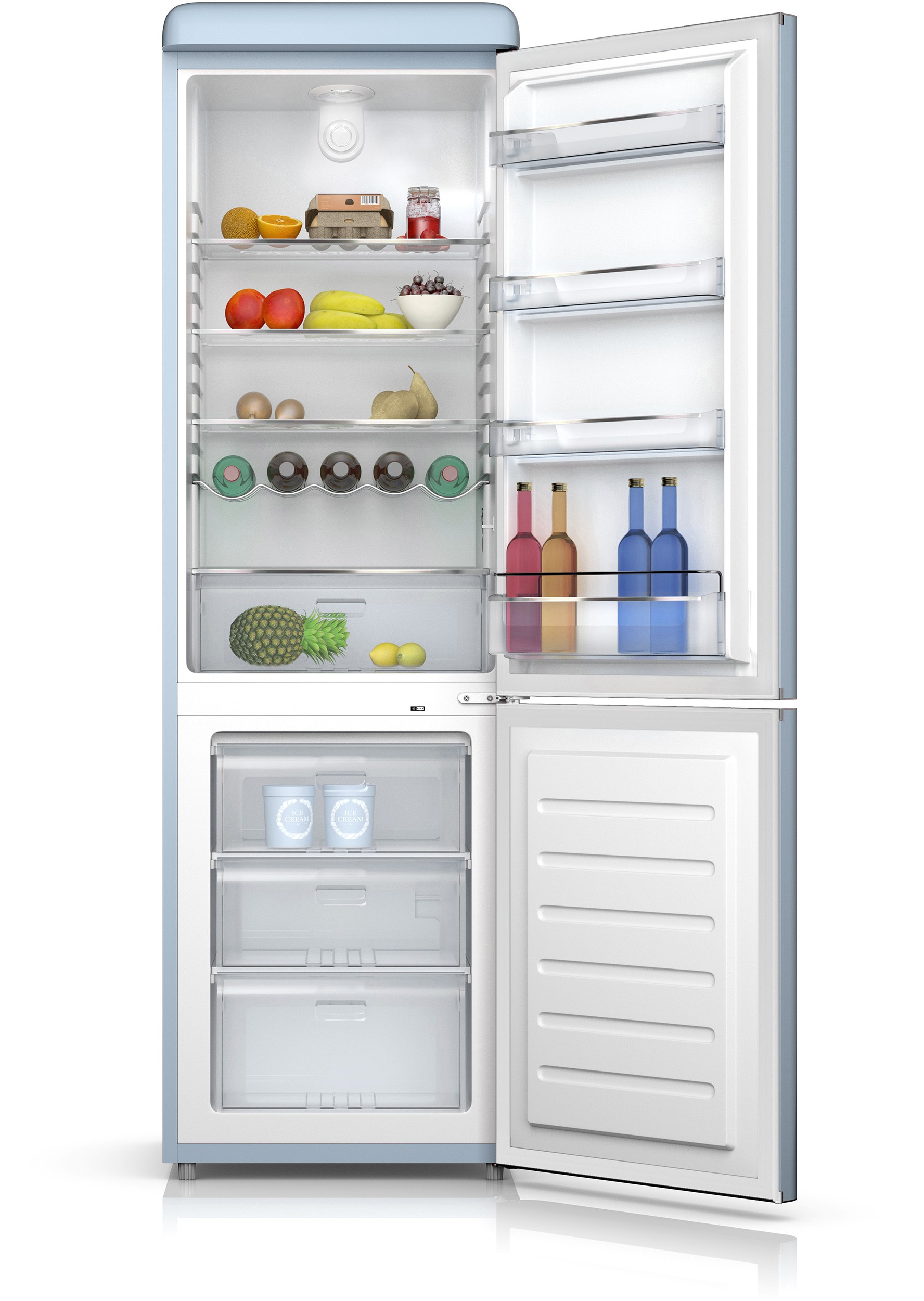 SCHNEIDER Réfrigérateur congélateur bas Vintage combiné 304 L Bleu