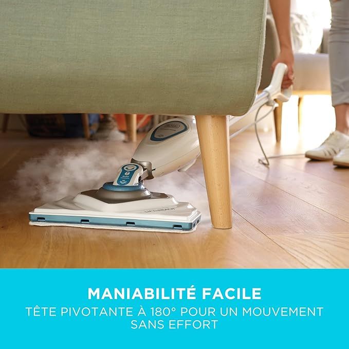 Balai vapeur BLACK & DECKER Patin microfibre Blanc - FSM1616