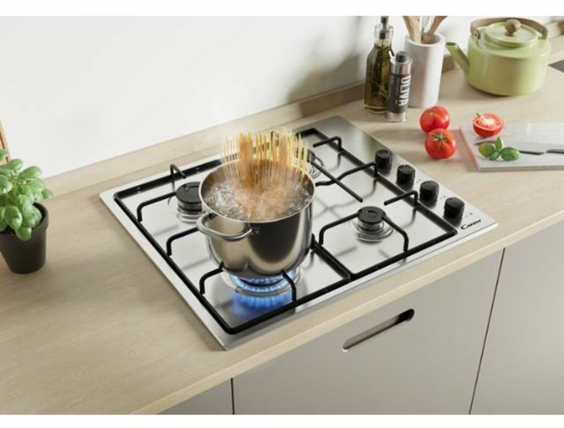 Plaque gaz CANDY 4 foyers 60 cm Inox - CHW6LBX