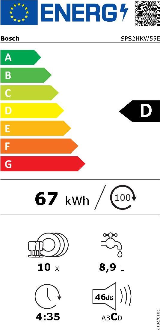 Lave vaisselle 45 cm BOSCH Connecté 10 couverts 46dB Blanc - SPS2HKW55E