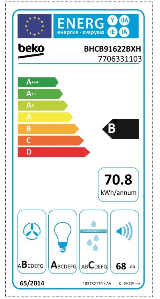 Hotte decorative murale BEKO 3 vitesses, 69db, 90cm, inox - BHCB91622BXH