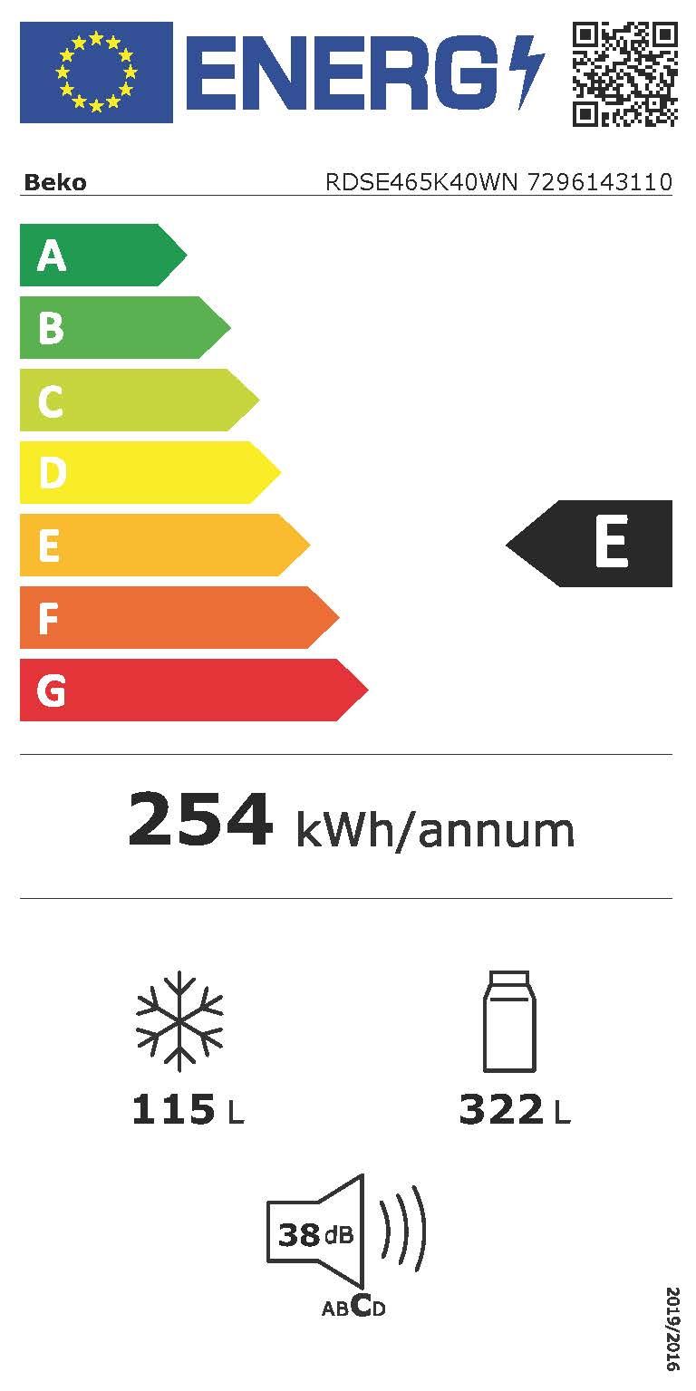 Réfrigérateur 2 portes BEKO 437L Froid brassé Blanc - RDSE465K40WN