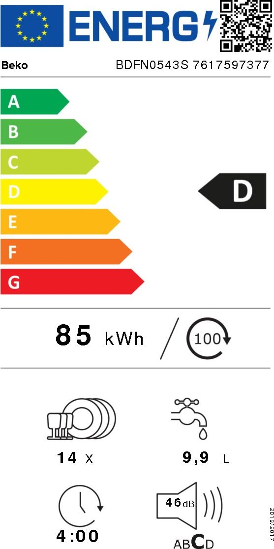 Lave vaisselle 60 cm BEKO SelfDry 14 couverts 46dB Gris - BDFN0543S