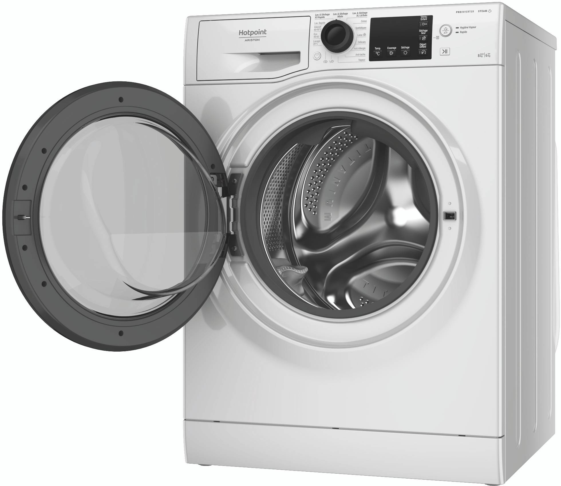 Lave linge sechant Frontal HOTPOINT ARISTON , 1400 trs/mn, 8/6 kg, Blanc - NDB8635KFR Lave linge sechant Frontal HOTPOINT ARISTON , 1400 trs/mn, 8/6 kg, Blanc - NDB8635KFR