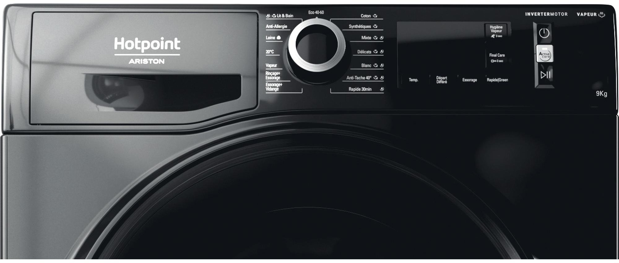 Lave linge Frontal HOTPOINT ARISTON , 1400 trs/mn, 9kg, Noir - NAM11948BMFR Lave linge Frontal HOTPOINT ARISTON , 1400 trs/mn, 9kg, Noir - NAM11948BMFR