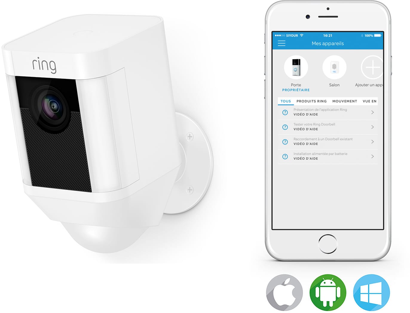 Caméra de surveillance RING  - RING-SPOT-BATTERY-WH