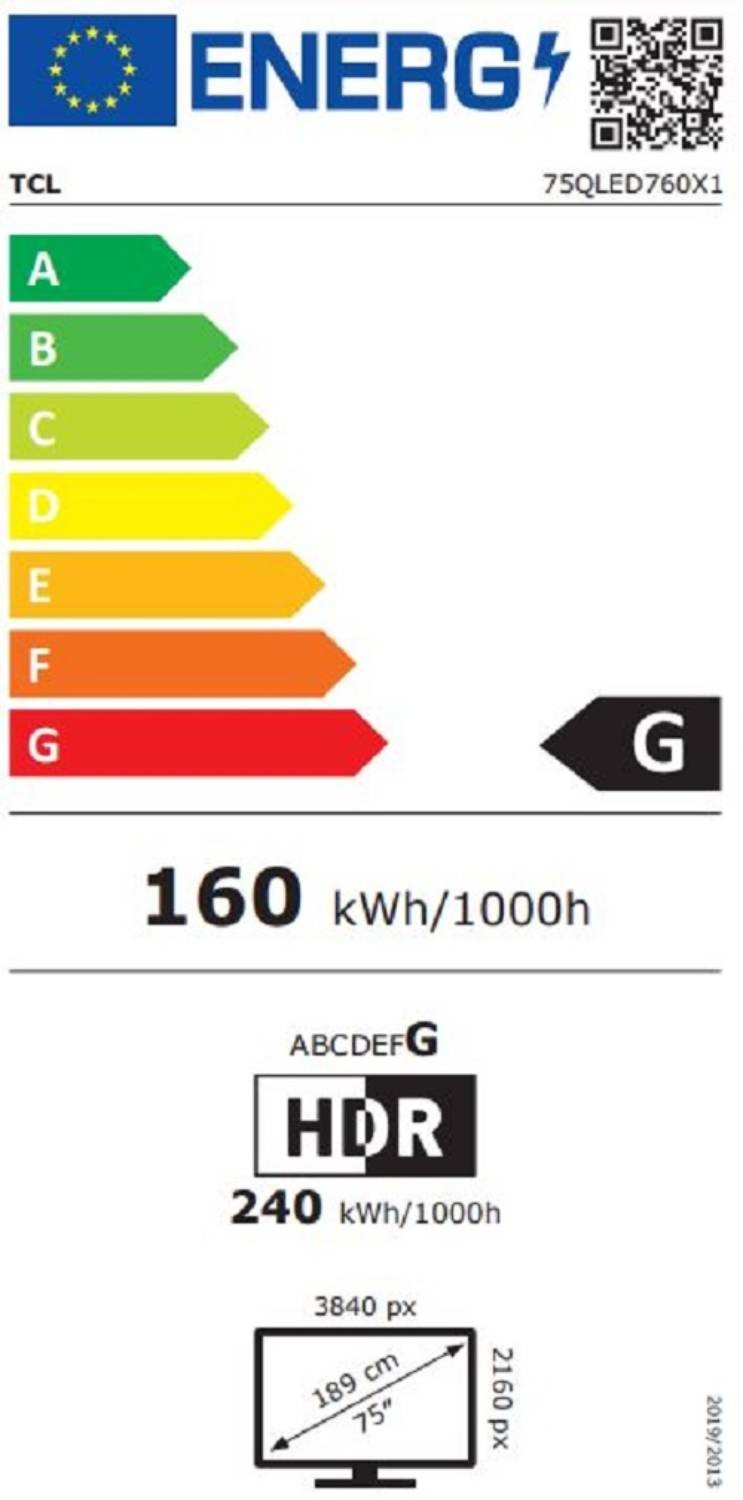 TCL TV QLED 4K 189 cm 60Hz Dolby Atmos 75" - 75QLED760