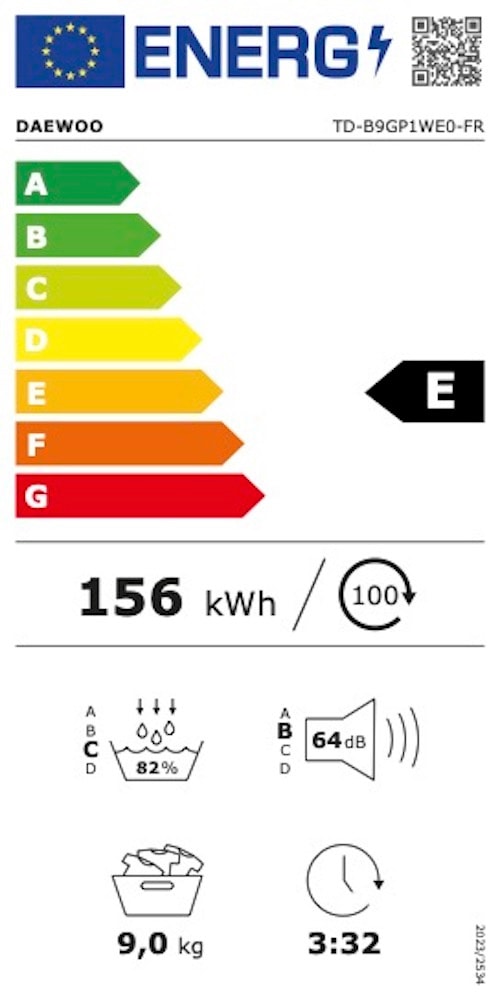 Sèche-linge pompe à chaleur DAEWOO 9kg Blanc - TDB9GP1WE0
