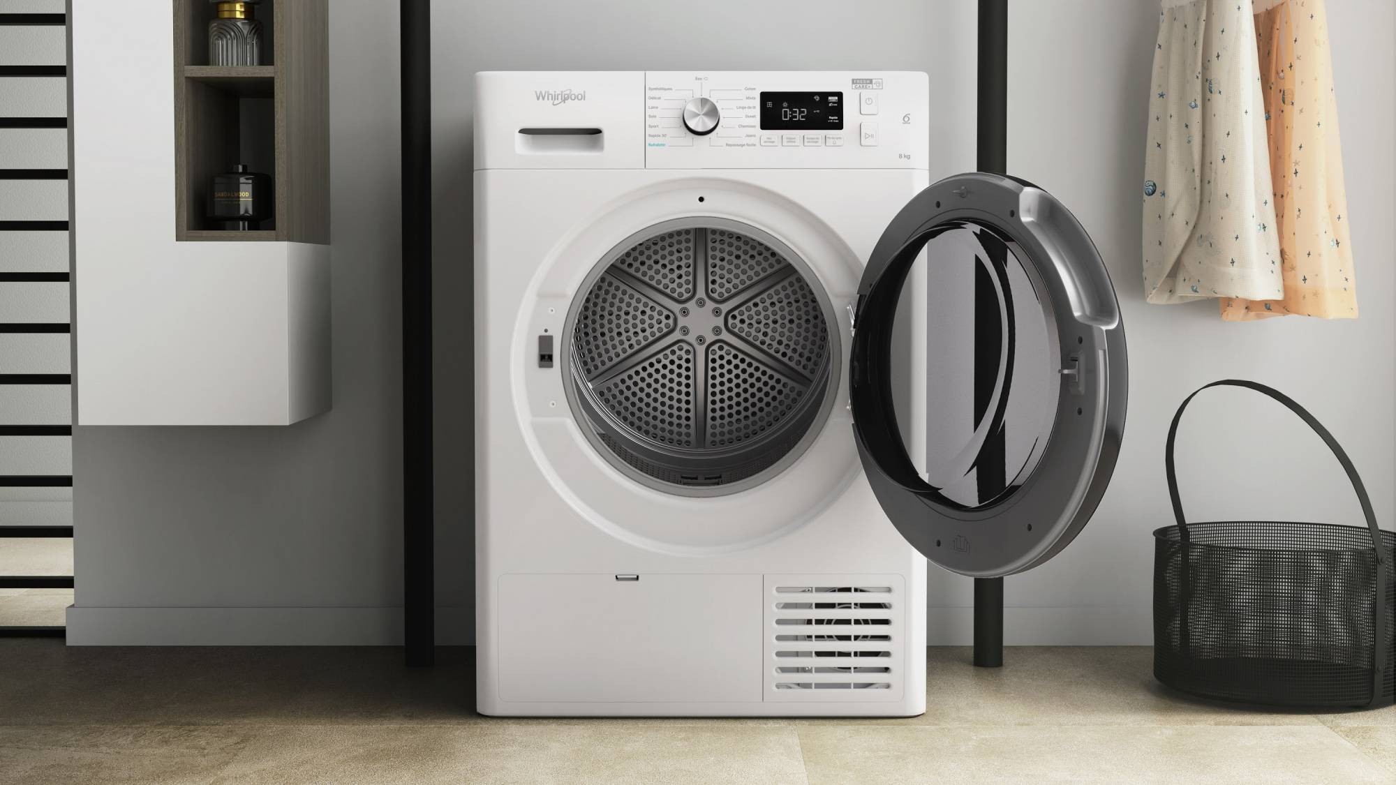 Sèche linge Condensation WHIRLPOOL , 6ème sens, Fresh Care +, 8kg, Blanc - FFTM1182BFR