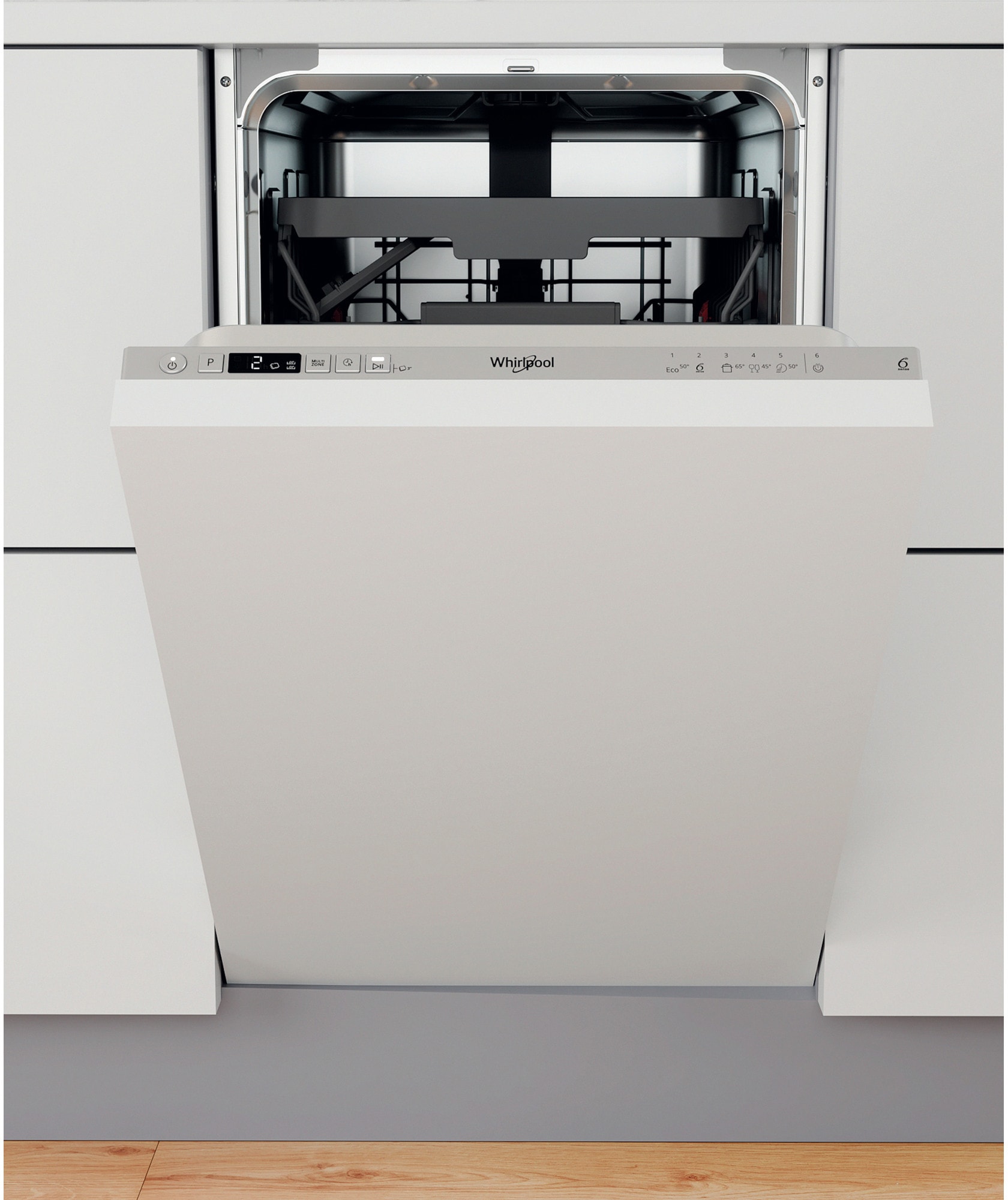 Lave vaisselle tout integrable 45 cm WHIRLPOOL 6ème sens 10 couverts 47dB WSIC3M27C
