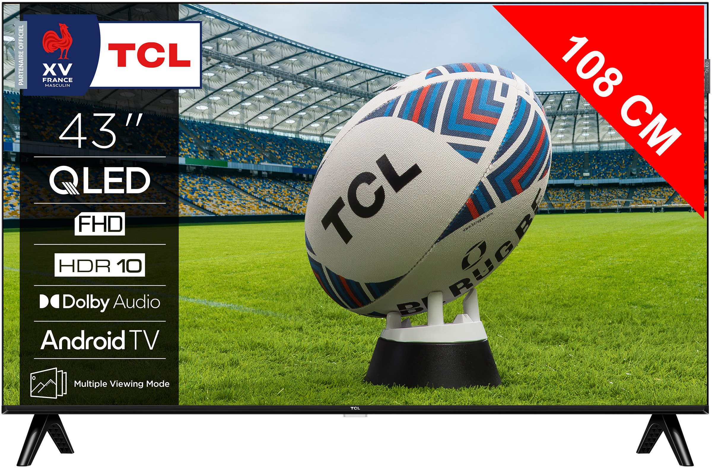 TV QLED Full HD 108 cm TCL Android Google Assistant 60Hz Noir 43S59K