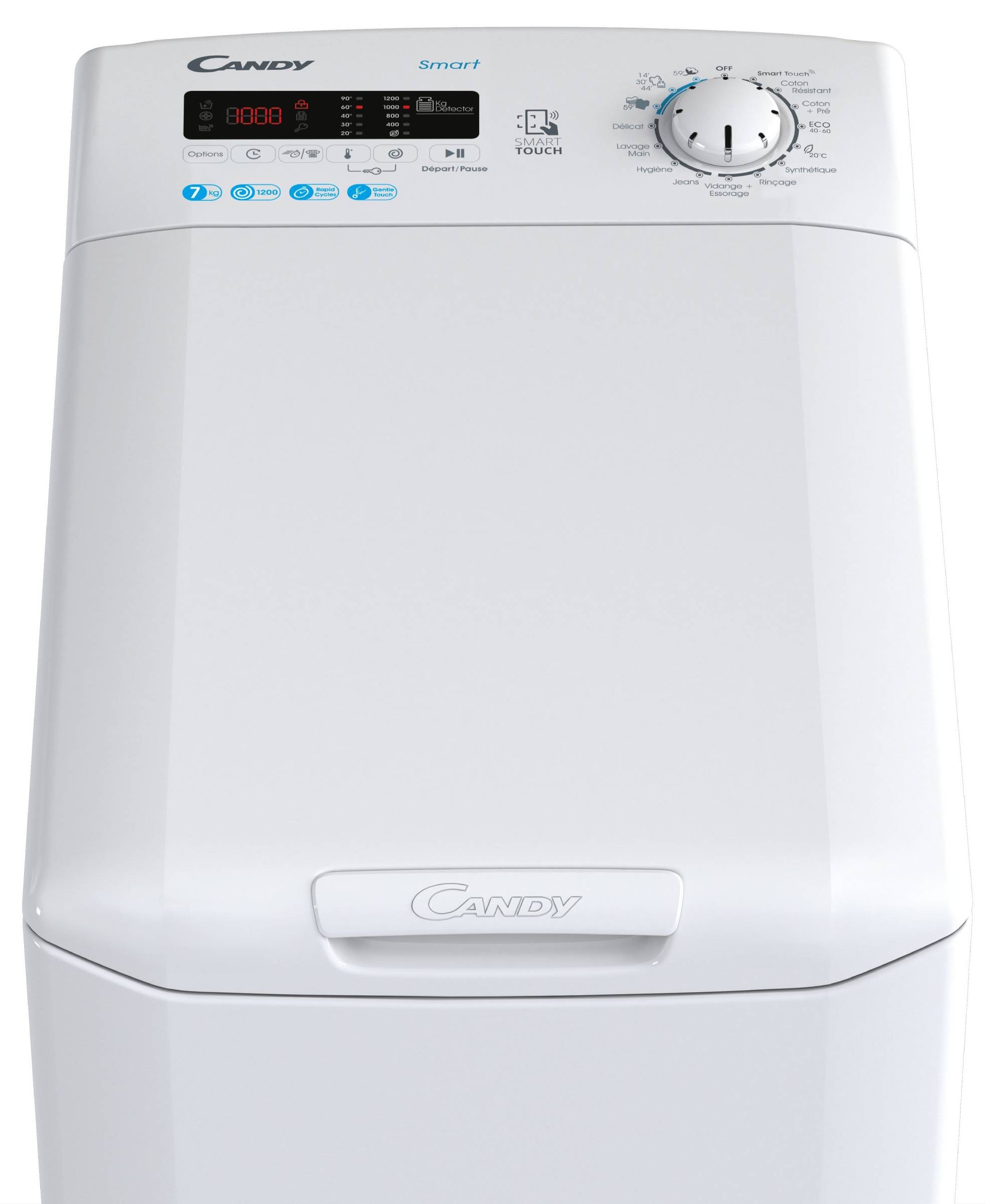 Lave linge Top CANDY , 1200 trs/mn, 7kg, Blanc CST272D3/1-47