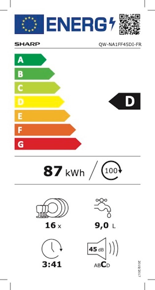 Lave vaisselle 60 cm SHARP 7 programmes 16 couverts - QWNA1FF45DI