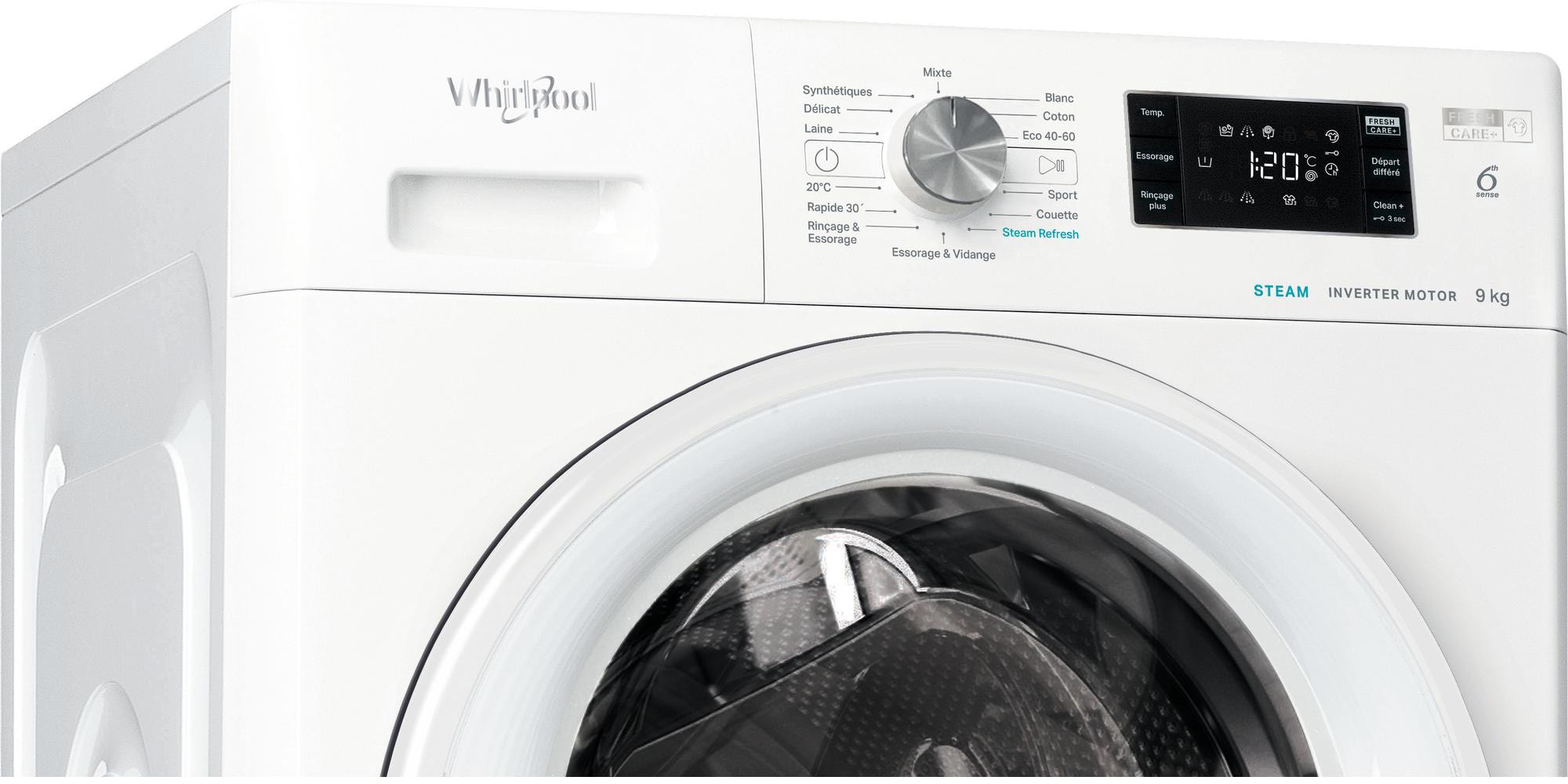 Lave linge Frontal WHIRLPOOL , 1400 trs/mn, 9kg, Blanc - FFBS9479WVFR