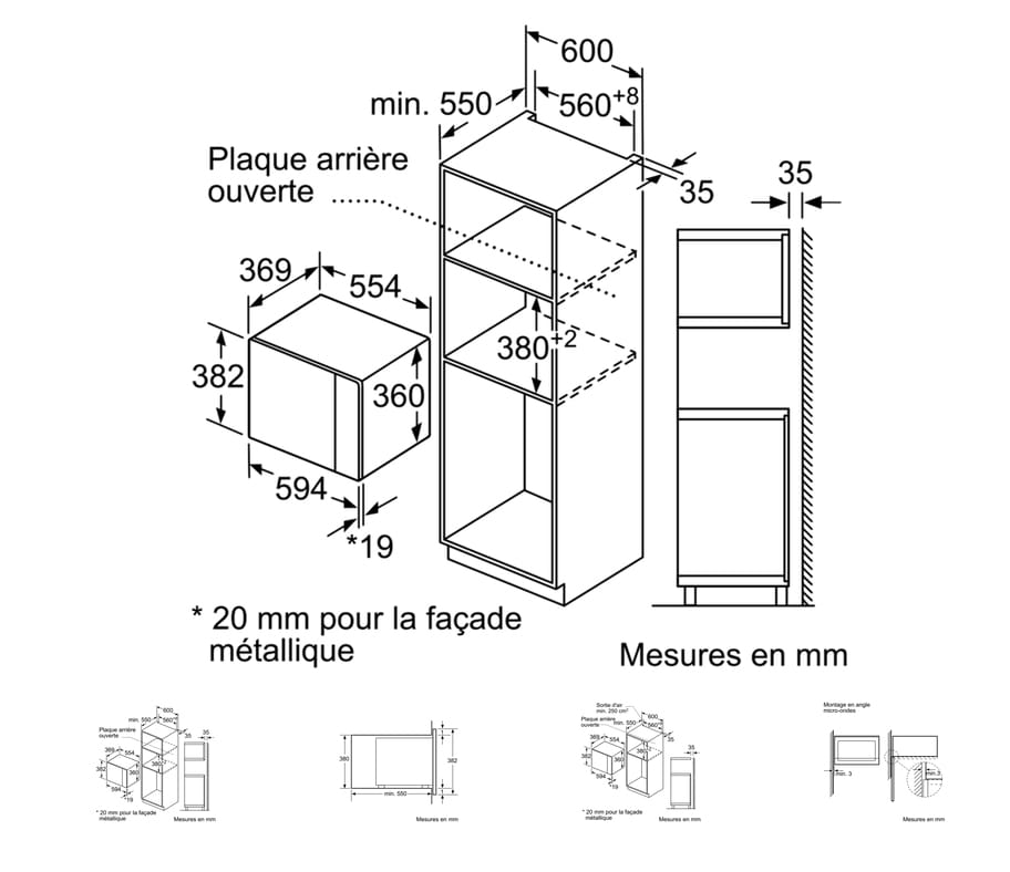 BOSCH Micro ondes Grill Encastrable Série 4 1200W 25L Noir et Inox - BEL550MS0