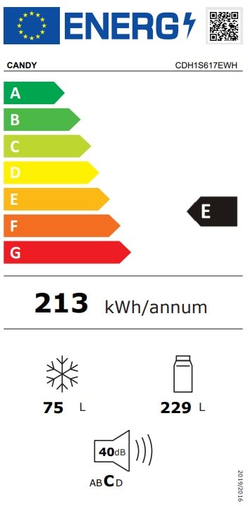 Réfrigérateur congélateur haut CANDY 304L Froid statique Blanc - CDH1S617EWH