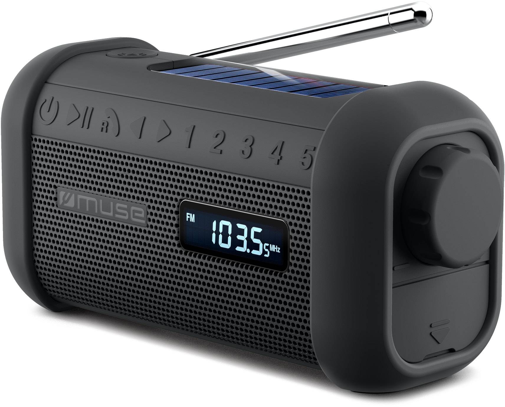 Radio FM MUSE PLL Dynamo Solaire Bluetooth NFC IP64 Lumière Sirène - MH-08MB