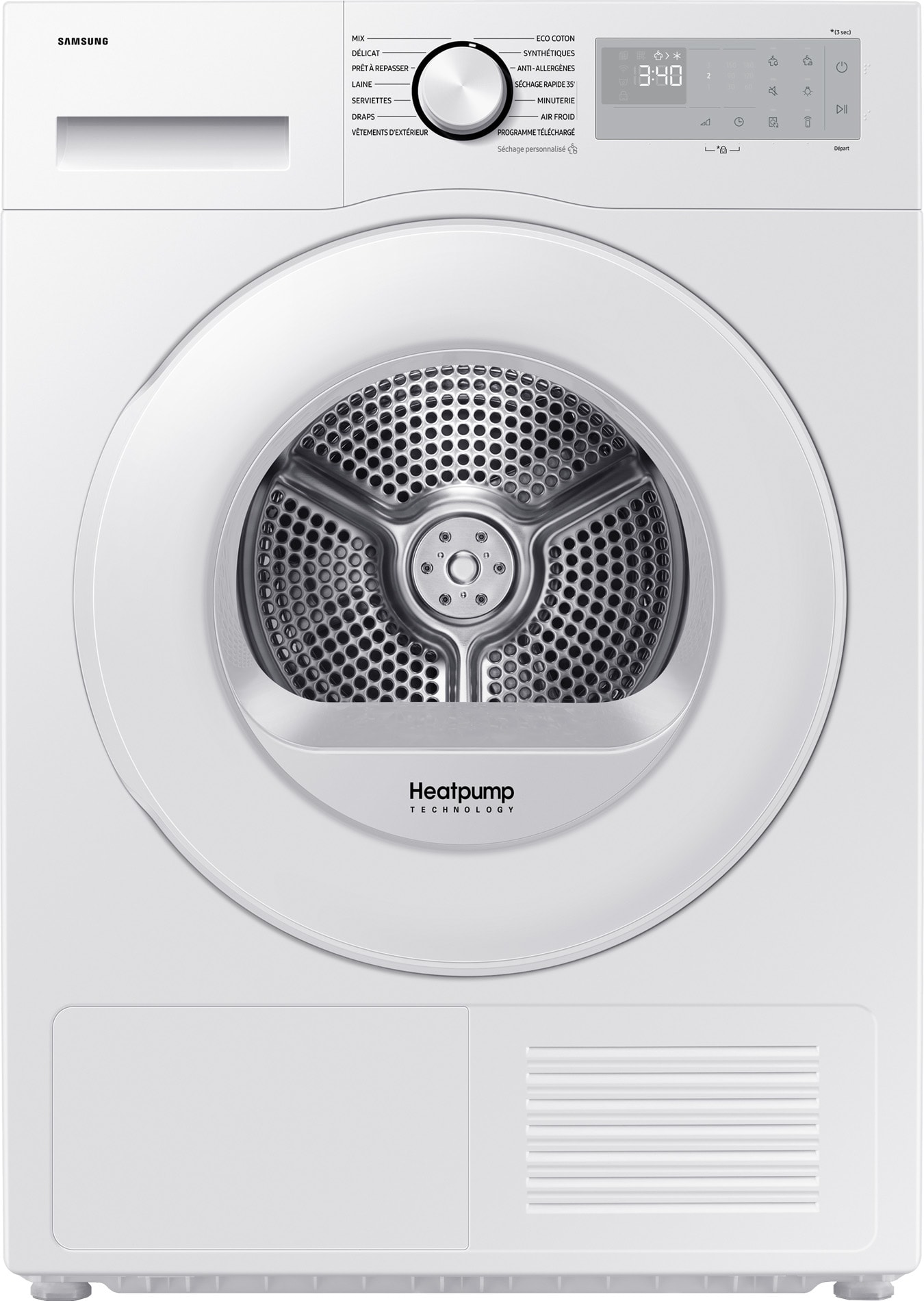 Sèche-linge pompe à chaleur SAMSUNG Optimal Dry 9kg 65 dB Blanc DV90DG52A0TH