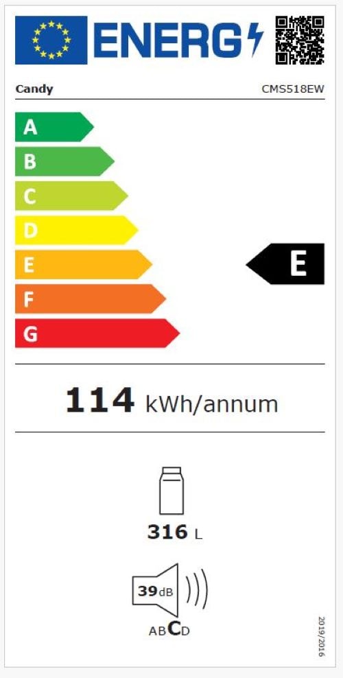Réfrigérateur encastrable 1 porte CANDY 316L Froid statique Blanc - CMS518EW