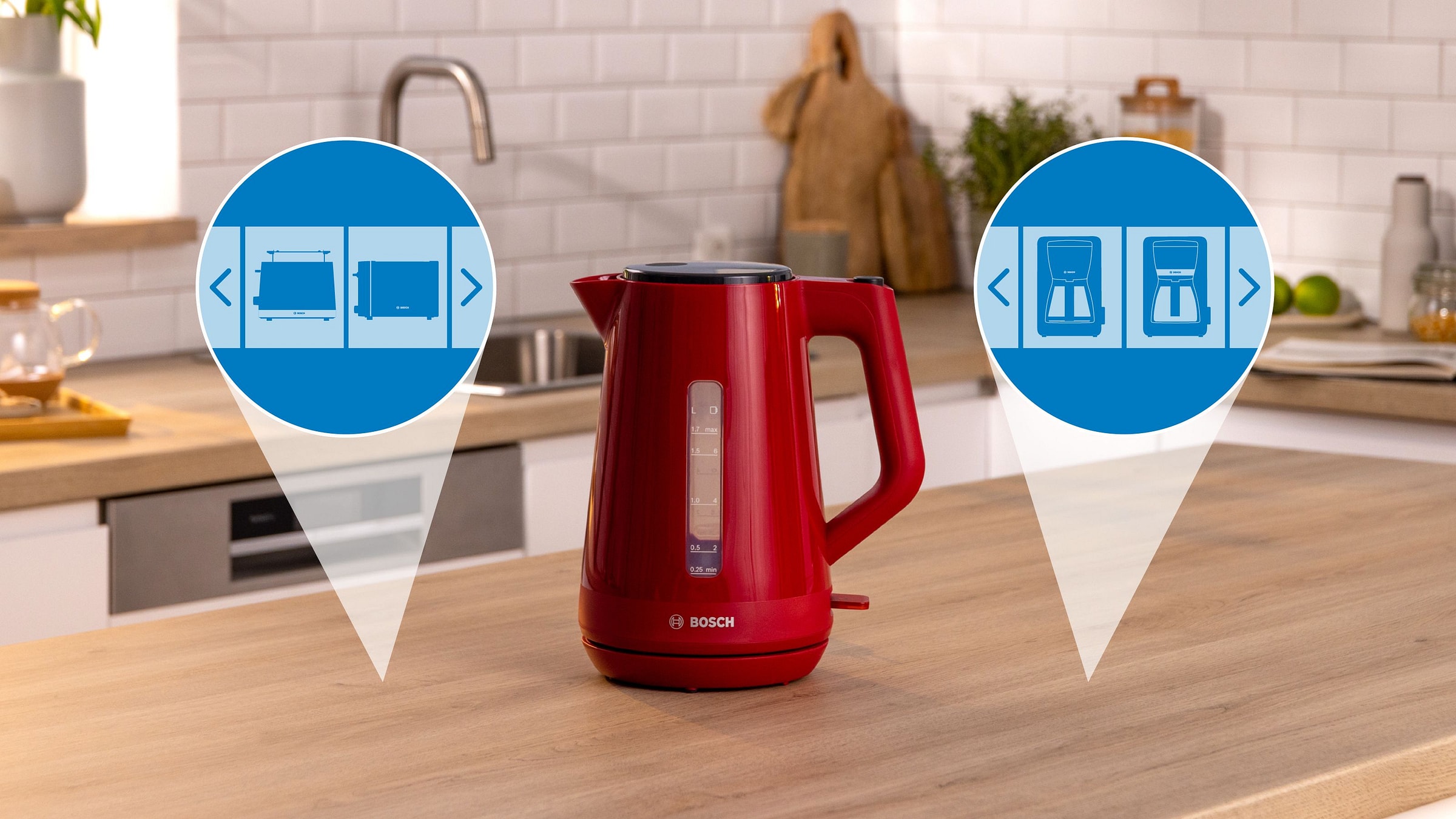 Bouilloire BOSCH Sans fil 1,7L 2400W Rouge - TWK1M124