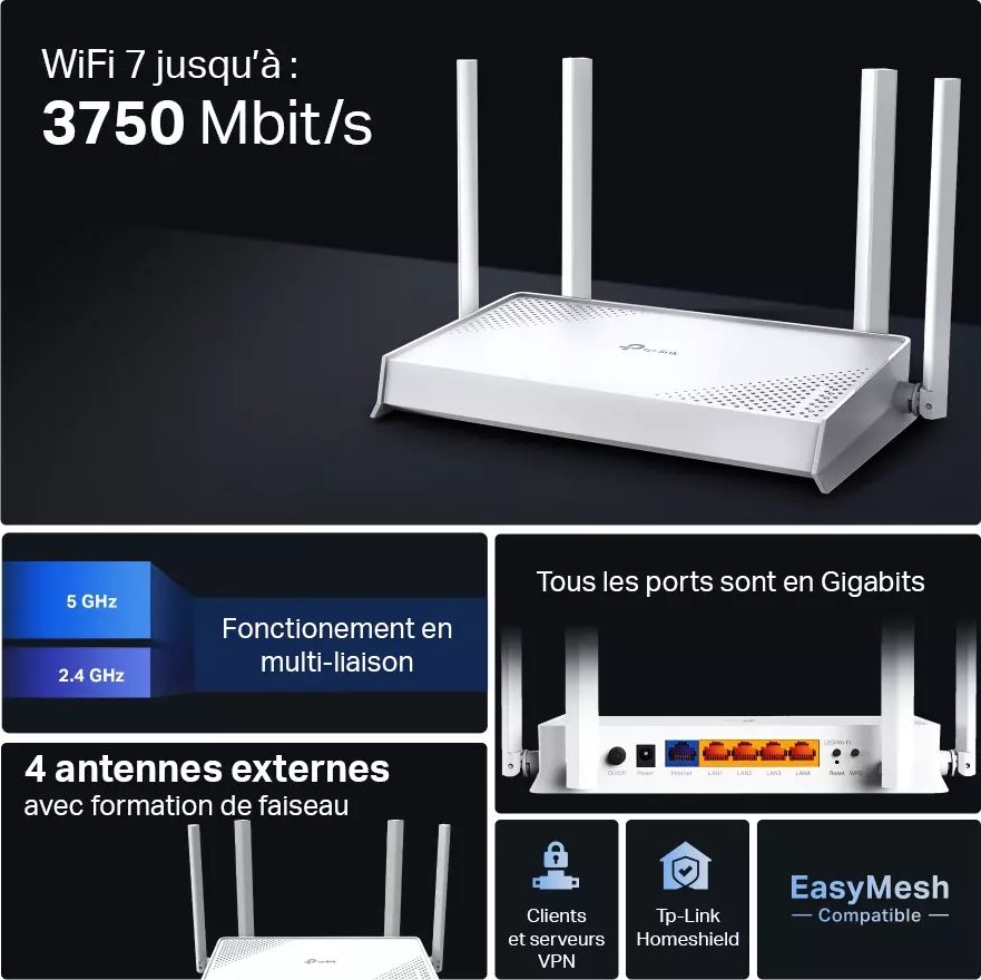 Routeur TP-LINK WiFi 7 BE3600 Dual-Band EasyMesh - ARCHERBE220W