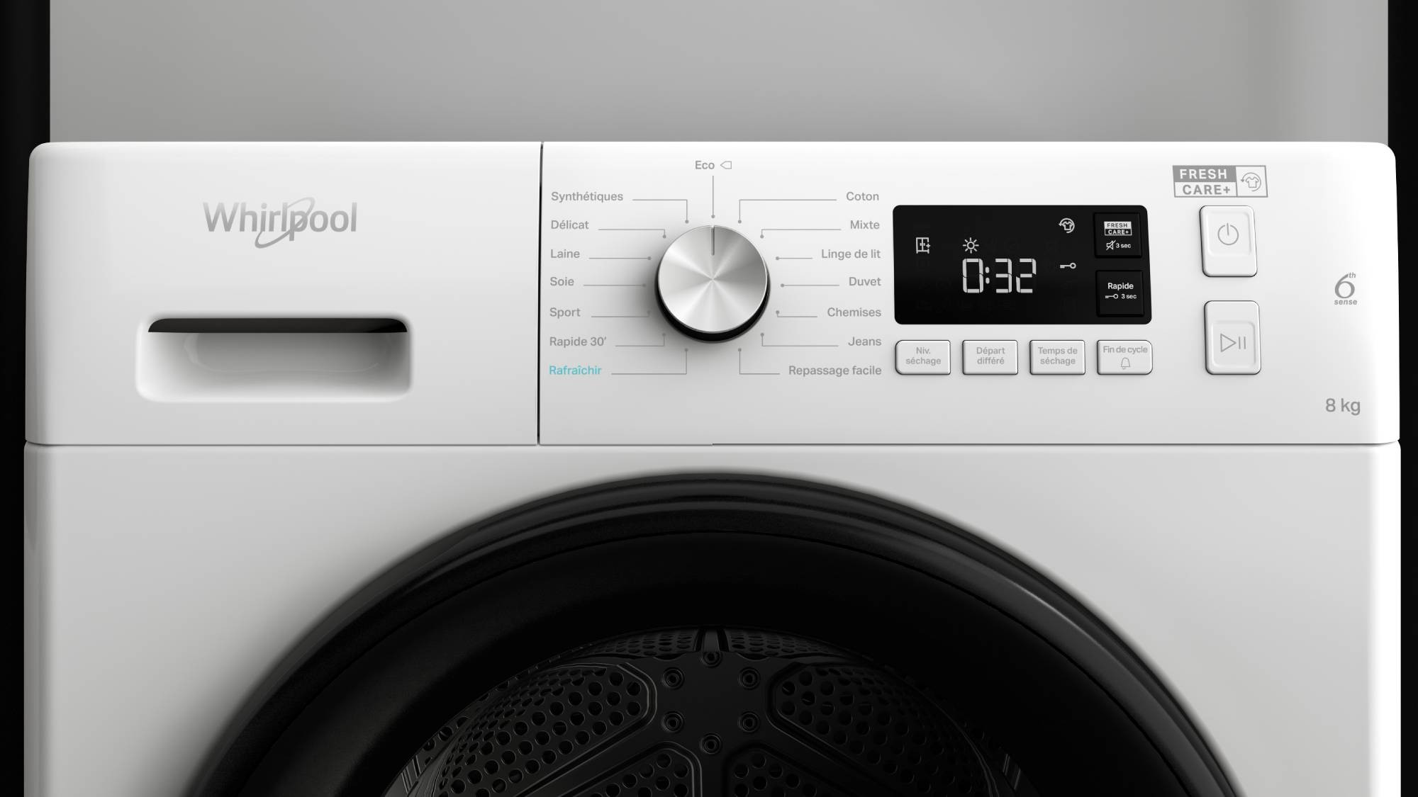 Sèche linge Condensation WHIRLPOOL , 6ème sens, Fresh Care +, 8kg, Blanc - FFTM1182BFR