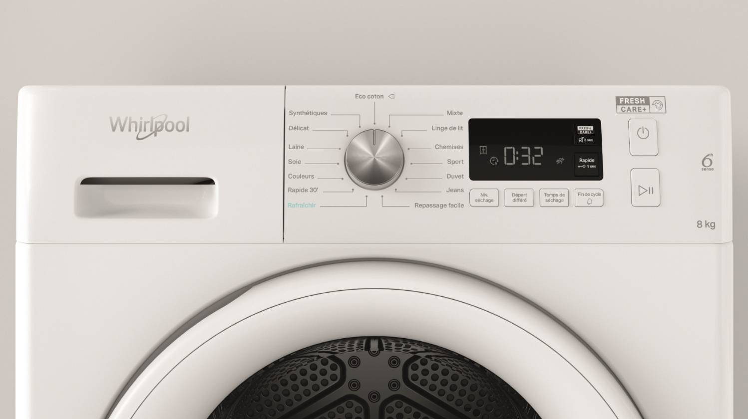 Sèche linge Condensation WHIRLPOOL 6ème sens FreshCare+ 8kg Blanc - FFTCM118XBFR