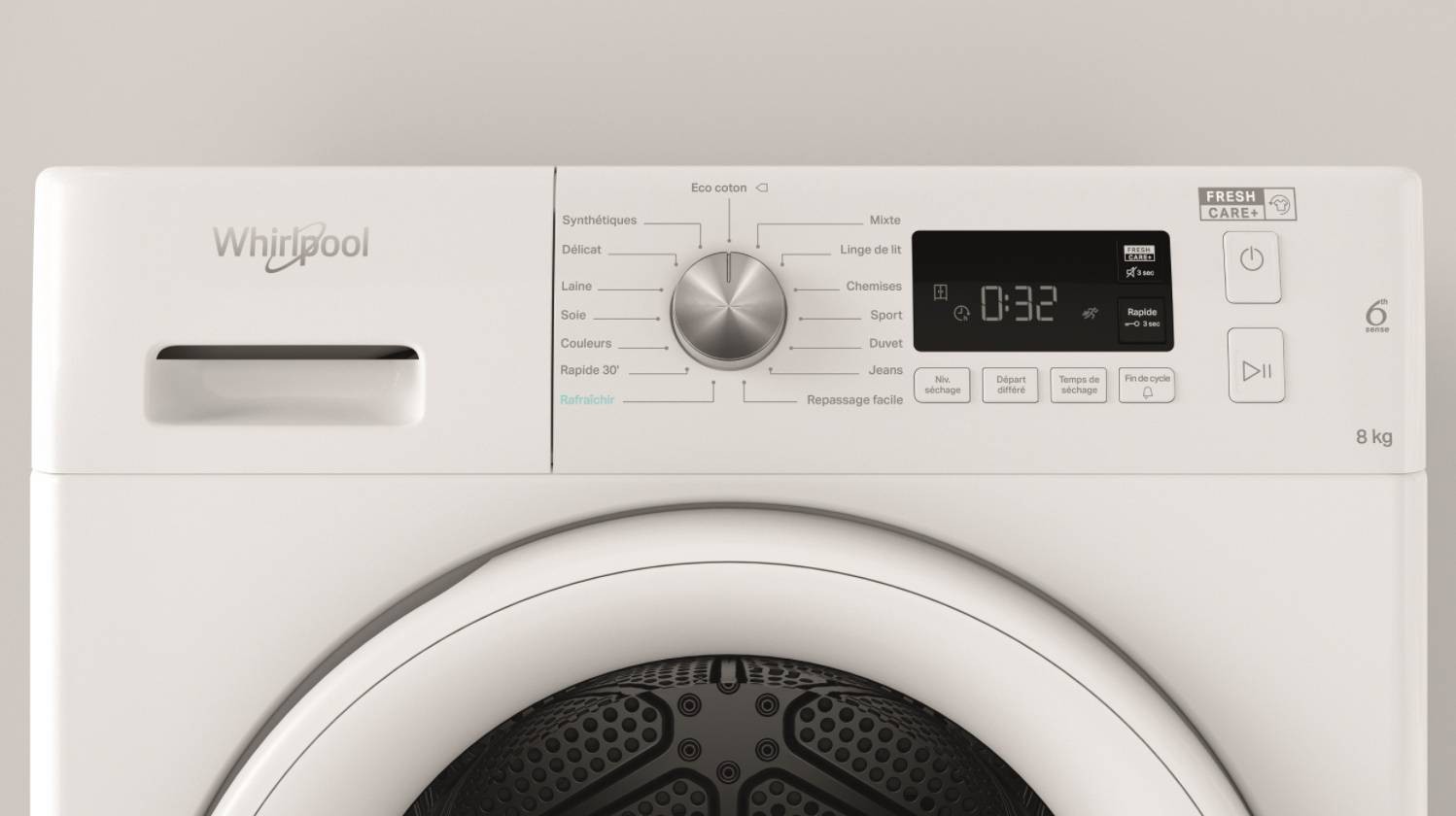 WHIRLPOOL Sèche linge Condensation 6ème sens FreshCare+ 8kg Blanc - FFTCM118XBFR